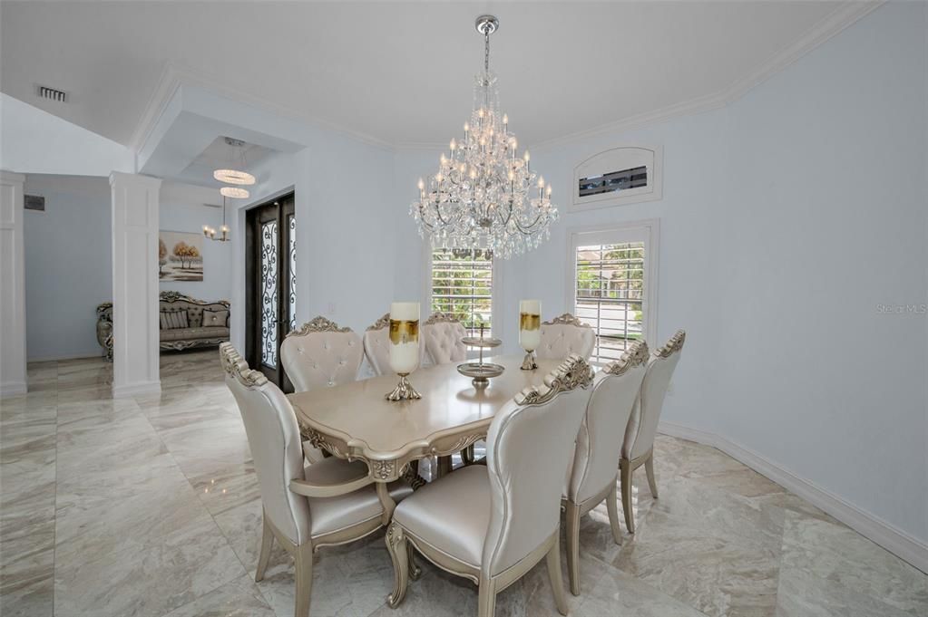 Chandelier, Dining room, Interior, Marble