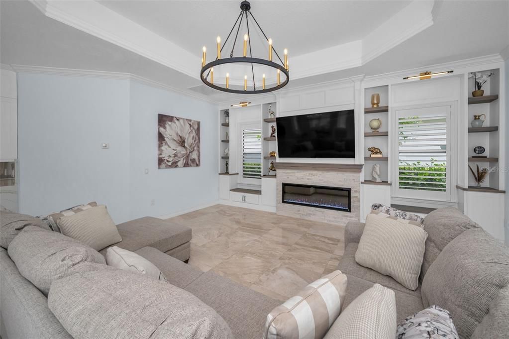 Fireplace, Interior, Living room, Pendant Lights