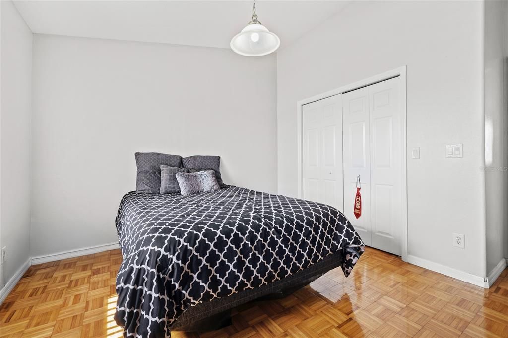 Bedroom, Interior, Pendant Lights, Wood Texture Flooring