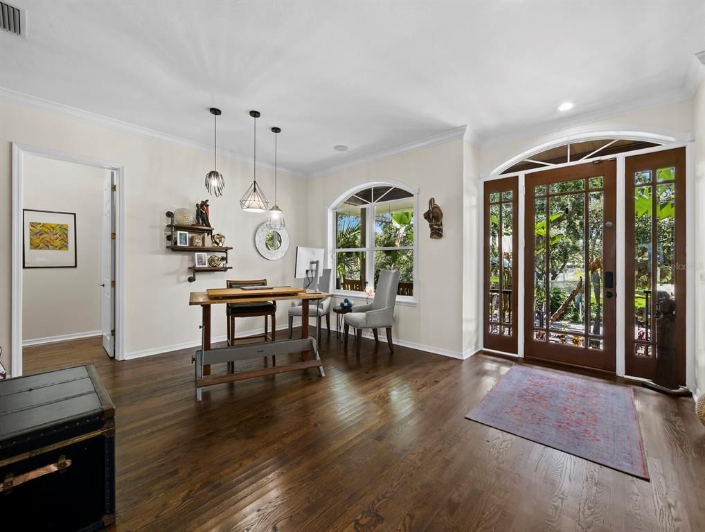 Dining room, Game Room, Interior, Pendant Lights, Recessed Lighting, Wood Texture Flooring