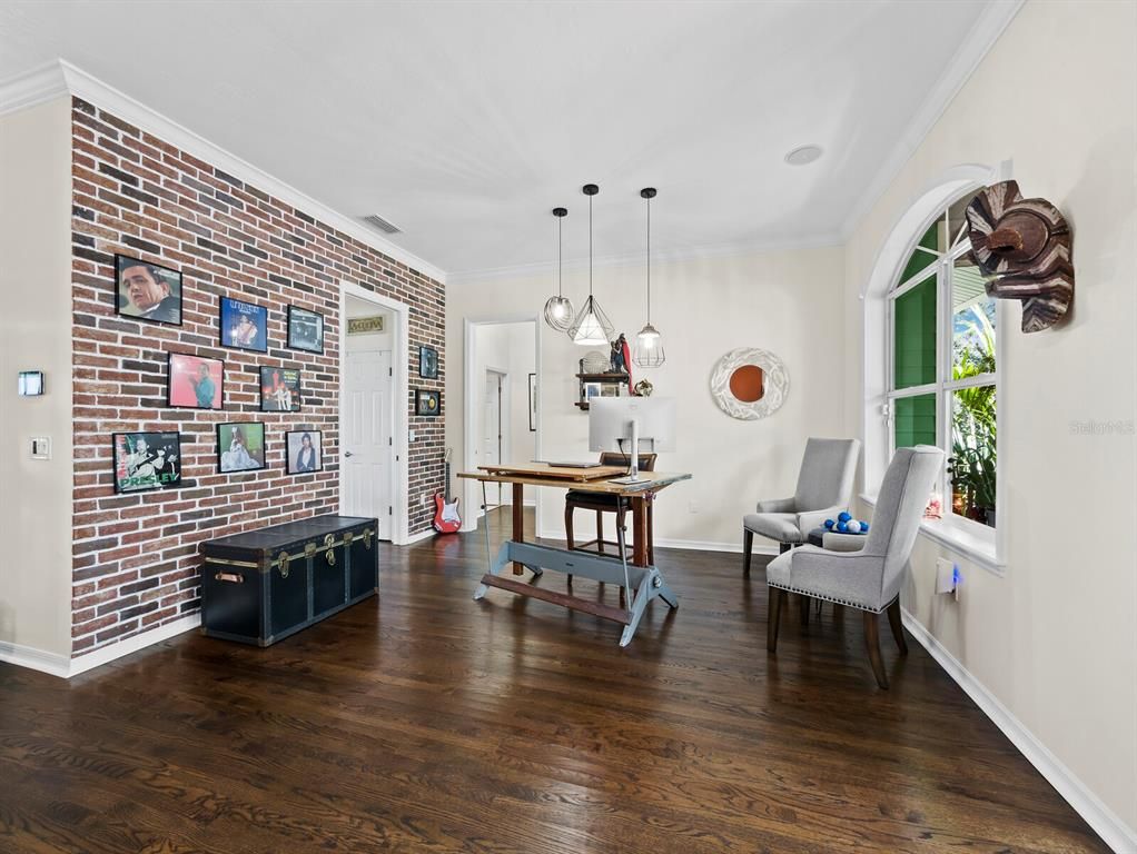 Interior, Kitchen, Pendant Lights, Stone Walls, Wood Texture Flooring