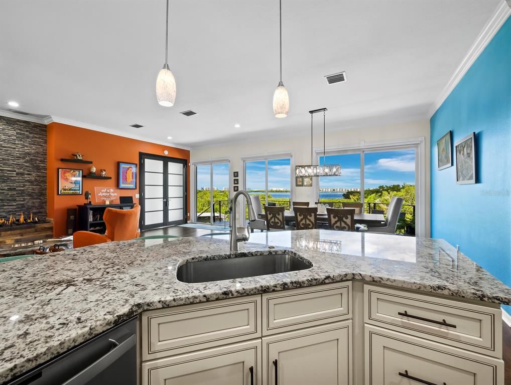 Dining room, Fireplace, Interior, Kitchen, Pendant Lights, Recessed Lighting