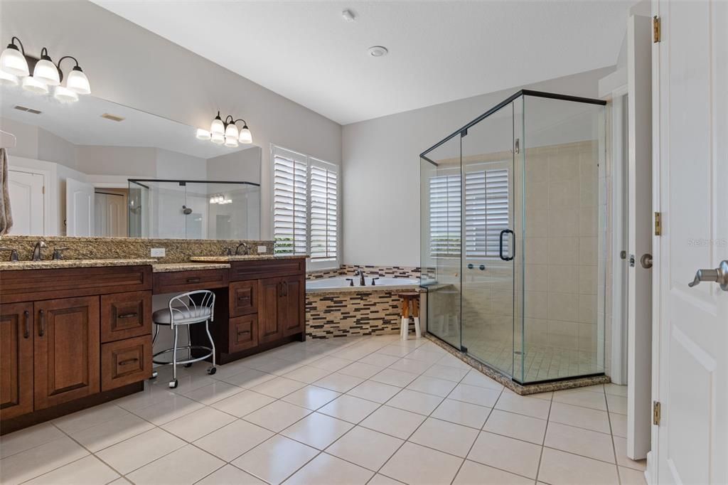 Bathroom, Dual Sink Vanities, Glass Shower, Interior, Recessed Lighting