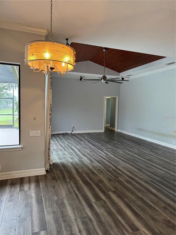 Chandelier, Empty room, Interior, Wood Texture Flooring