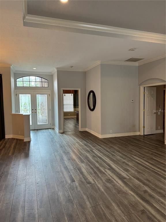 Empty room, Interior, Recessed Lighting, Wood Texture Flooring