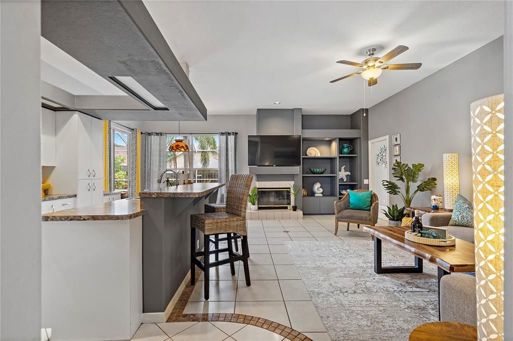 Fireplace, Interior, Living room, Recessed Lighting