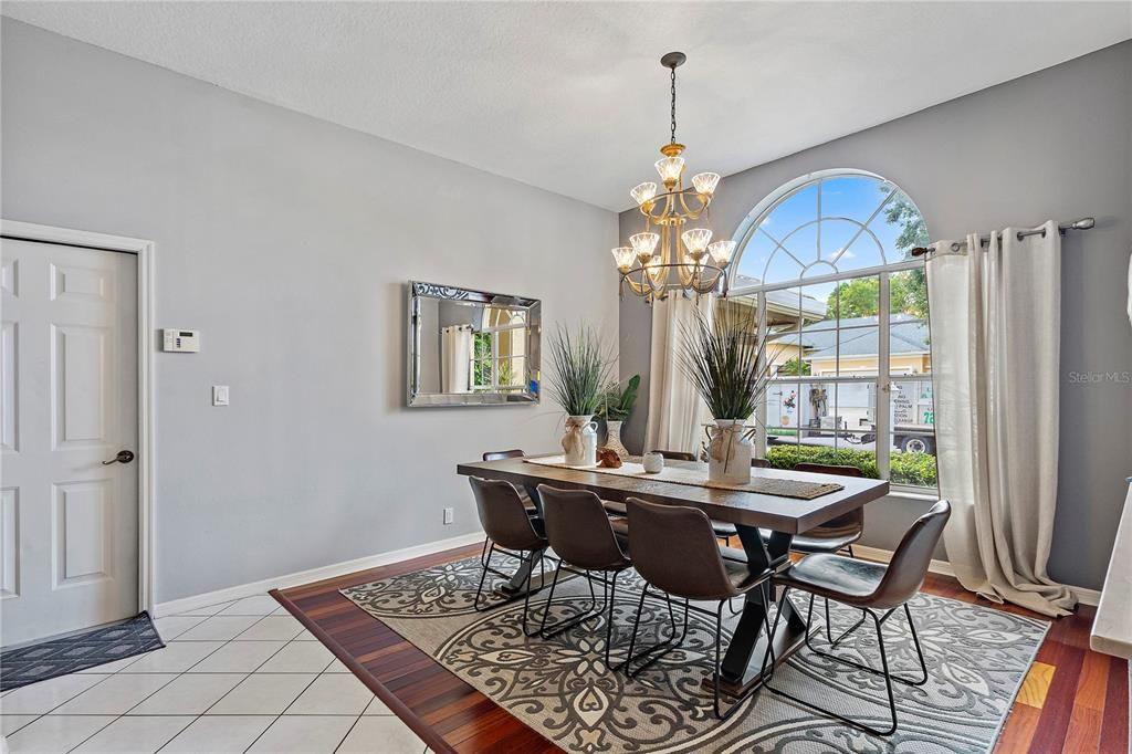 Chandelier, Dining room, Interior, Wood Texture Flooring