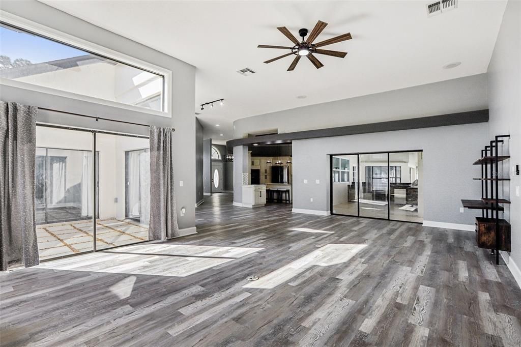 Empty room, Interior, Recessed Lighting, Wood Texture Flooring