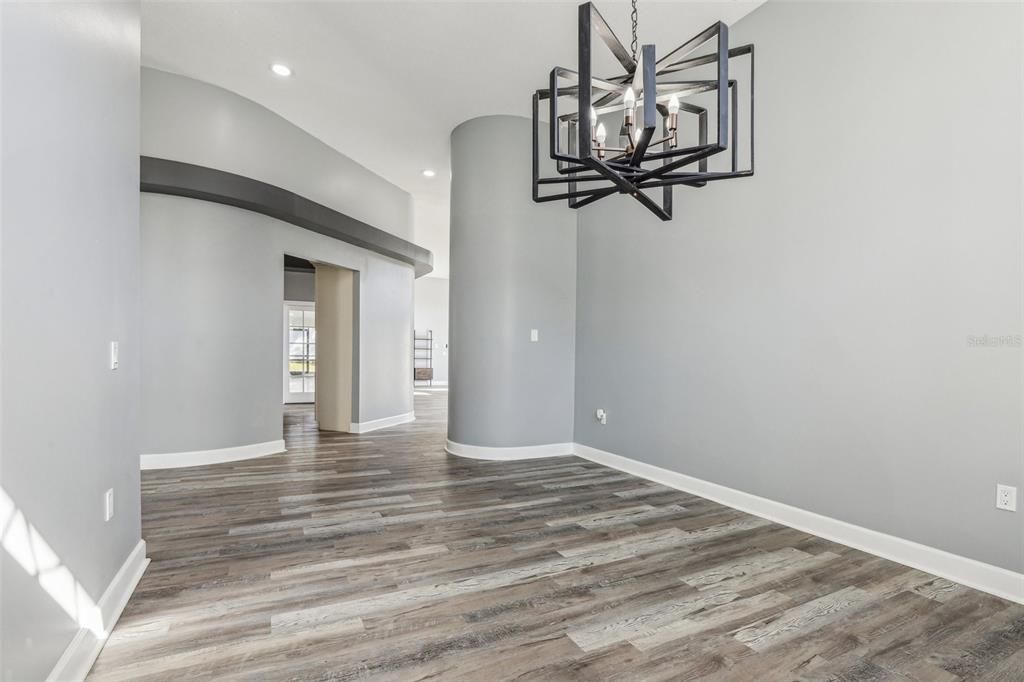 Empty room, Interior, Pendant Lights, Recessed Lighting, Wood Texture Flooring