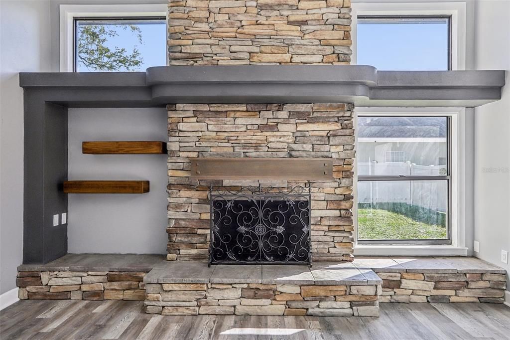 Fireplace, Interior, Wood Texture Flooring
