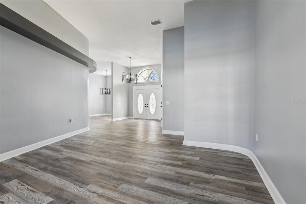 Empty room, Interior, Pendant Lights, Wood Texture Flooring