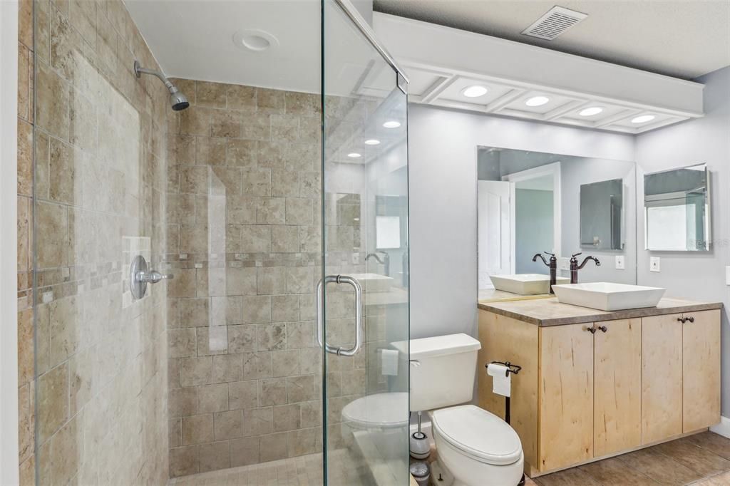 Bathroom, Glass Shower, Interior, Recessed Lighting