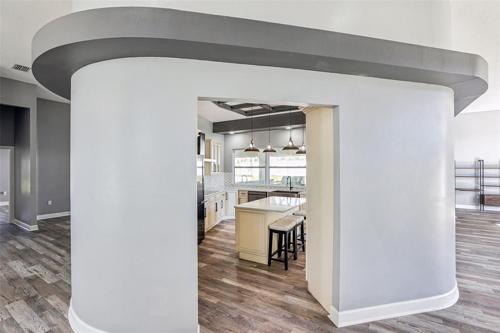 Interior, Kitchen, Pendant Lights, Wood Texture Flooring