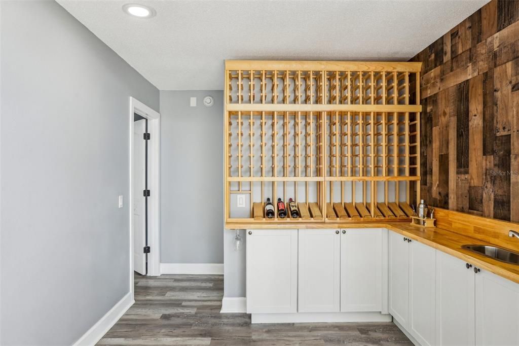Interior, Recessed Lighting, Wine Storage, Wood Texture Flooring, Wooden Walls