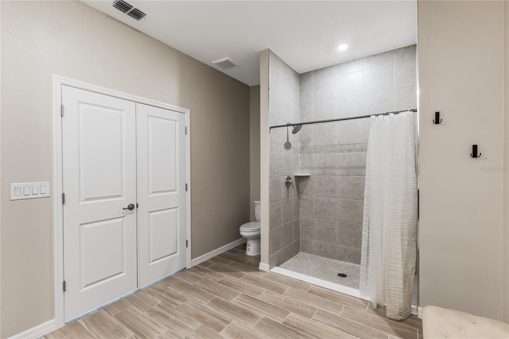 Bathroom, Interior, Recessed Lighting, Wood Texture Flooring