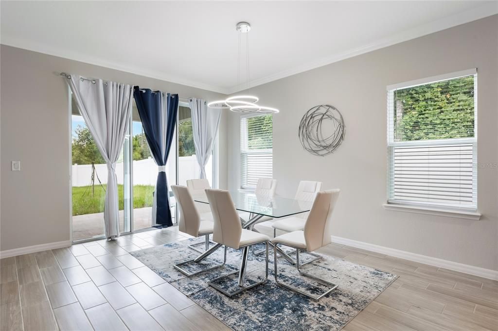 Dining room, Interior, Pendant Lights, Wood Texture Flooring