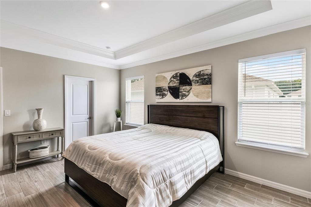 Bedroom, Interior, Recessed Lighting, Wood Texture Flooring