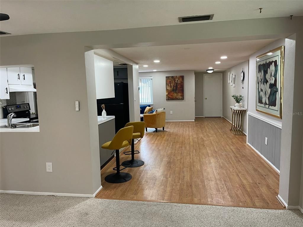 Interior, Kitchen, Recessed Lighting, Wood Texture Flooring