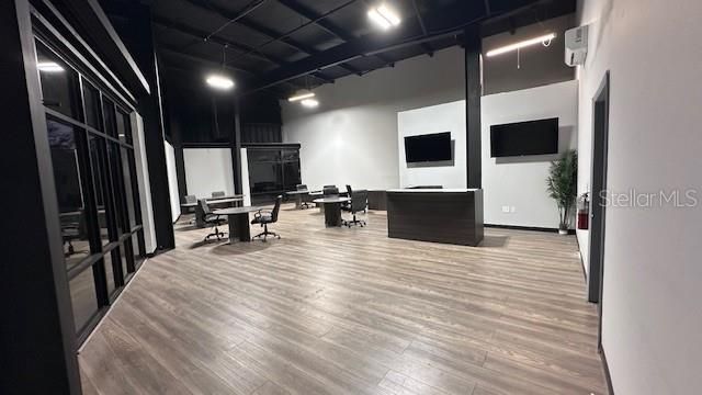 Dining room, Game Room, Interior, Recessed Lighting, Wood Texture Flooring