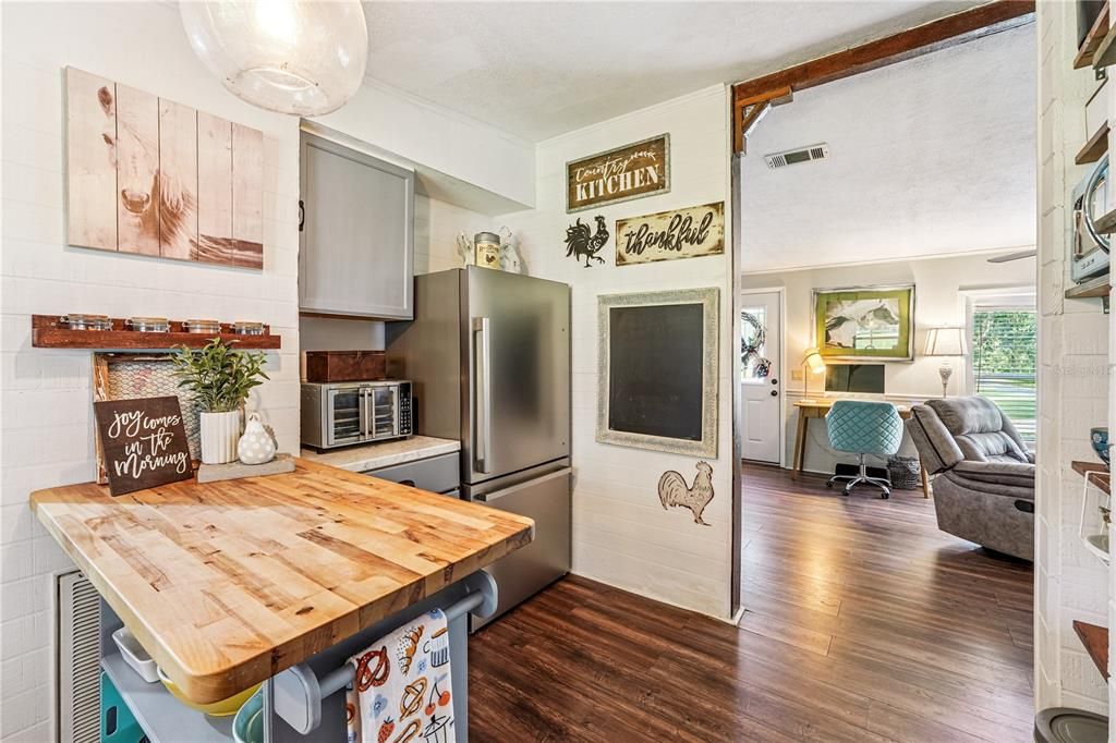 Interior, Kitchen, Living room, Stainless Steel Appliances, Wood Texture Flooring