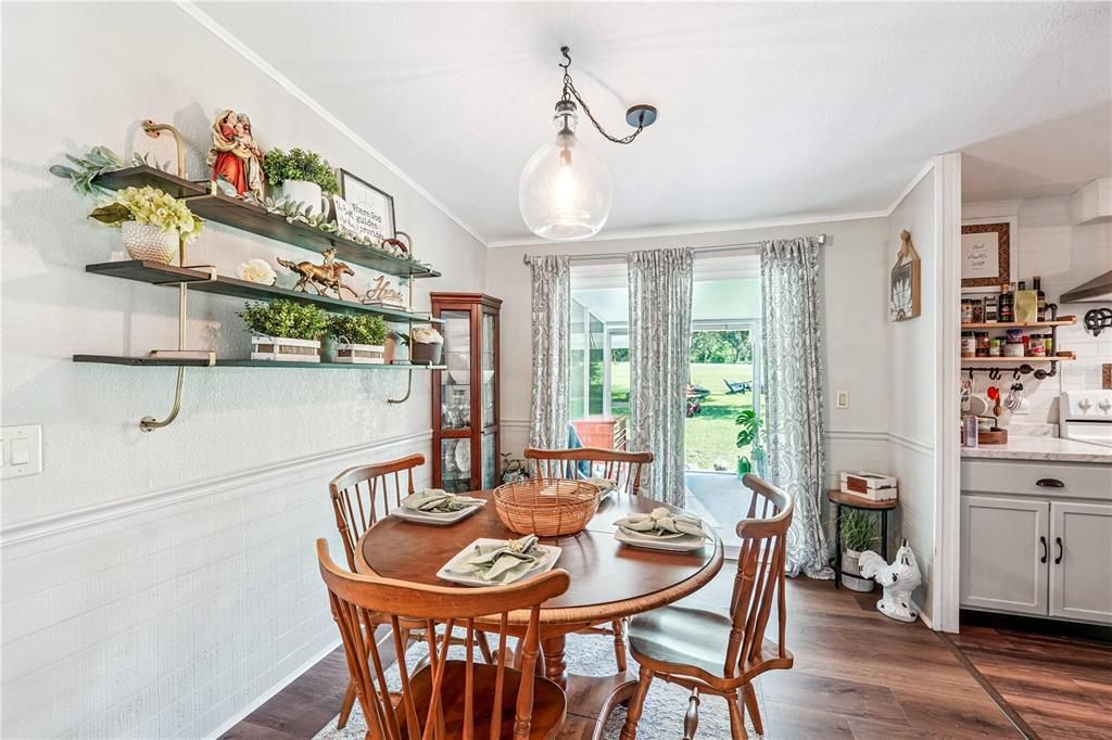 Dining room, Interior, Pendant Lights, Wood Texture Flooring