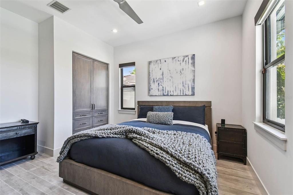 Bedroom, Interior, Recessed Lighting, Wood Texture Flooring