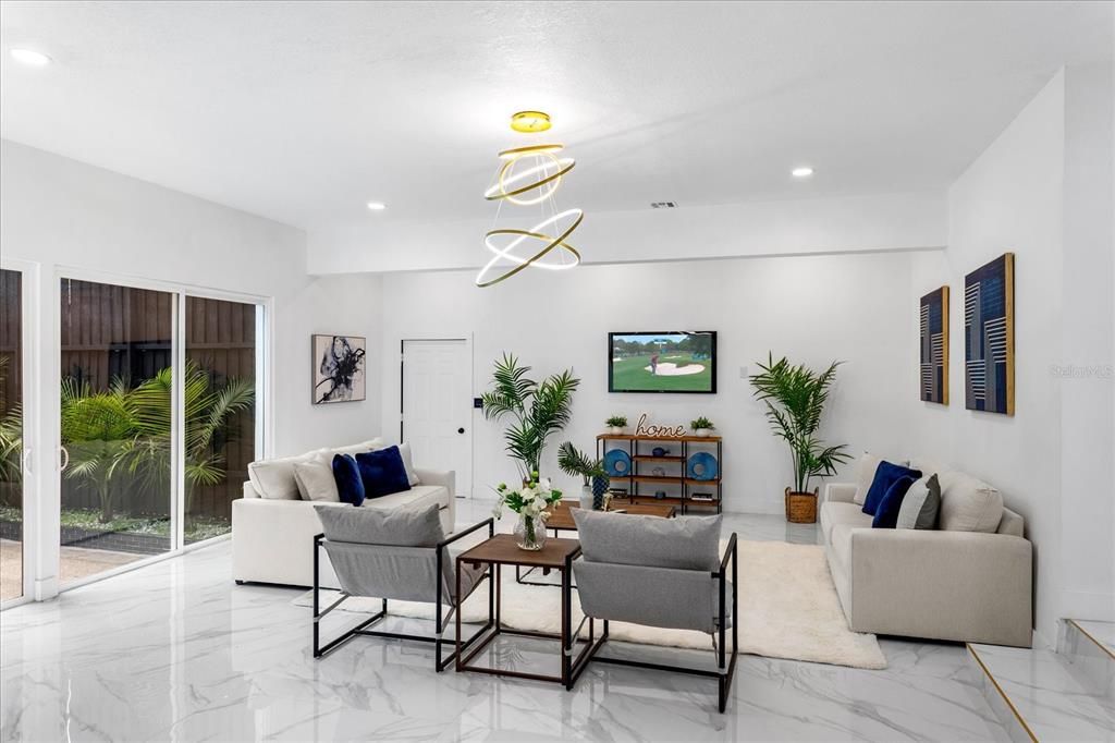 Interior, Living room, Marble, Pendant Lights, Recessed Lighting