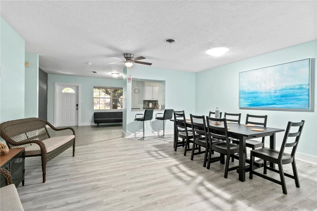 Dining room, Interior, Kitchen, Recessed Lighting, Wood Texture Flooring