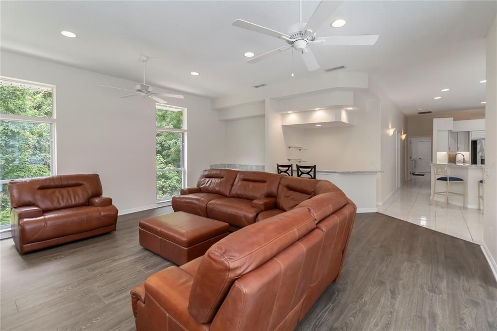 Interior, Living room, Recessed Lighting, Wood Texture Flooring