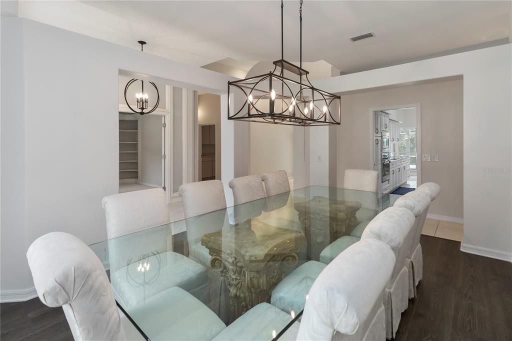 Chandelier, Dining room, Interior, Pendant Lights, Wood Texture Flooring