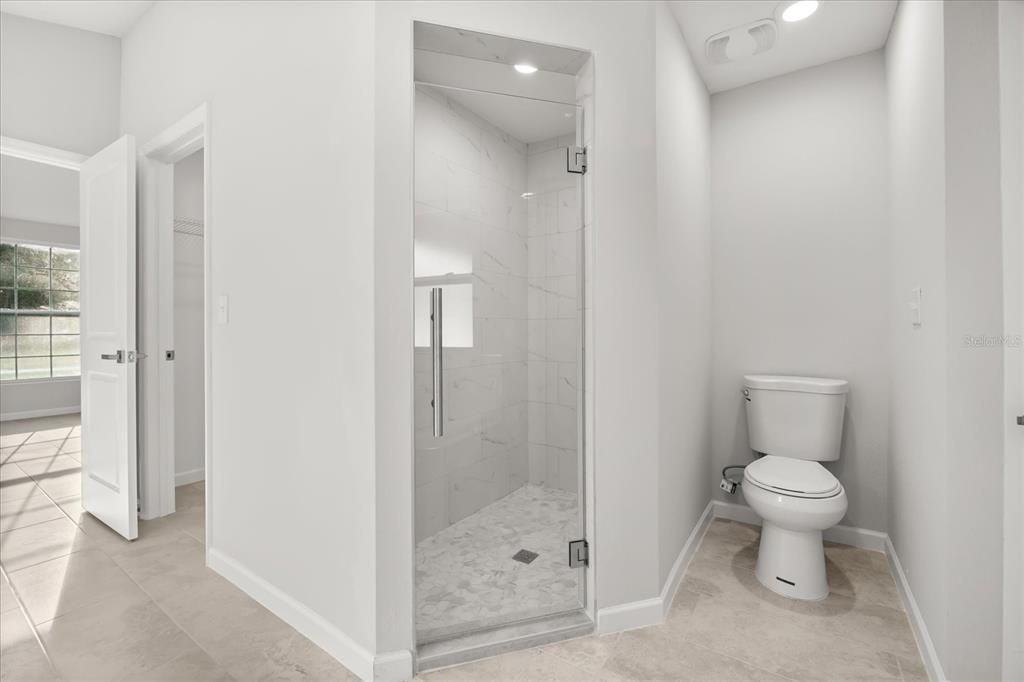 Bathroom, Glass Shower, Interior, Marble Walls, Recessed Lighting