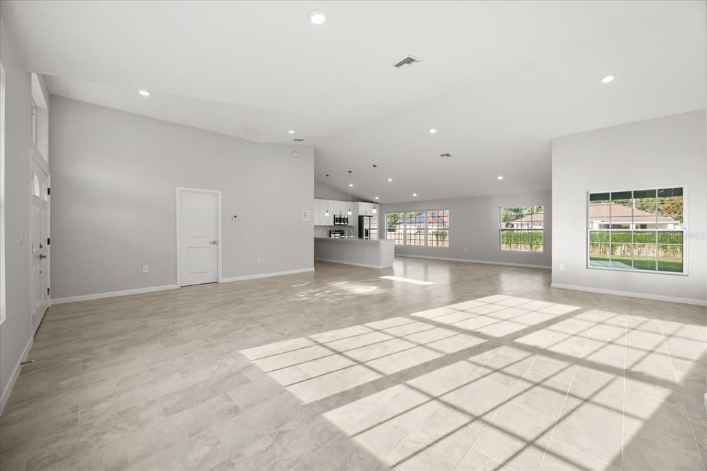 Empty room, Interior, Kitchen, Recessed Lighting, Wood Texture Flooring