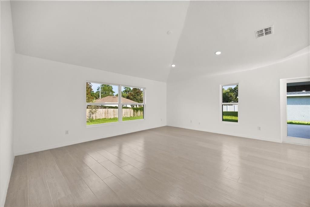 Empty room, Interior, Recessed Lighting, Wood Texture Flooring
