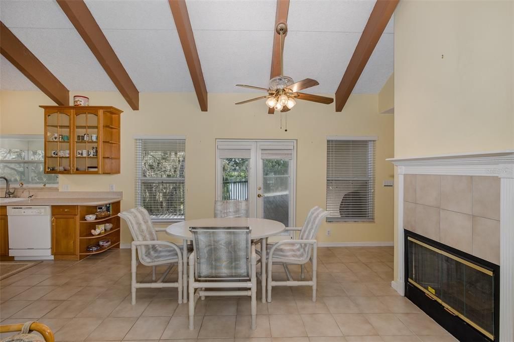 Dining room, Fireplace, Interior, Wooden Beams