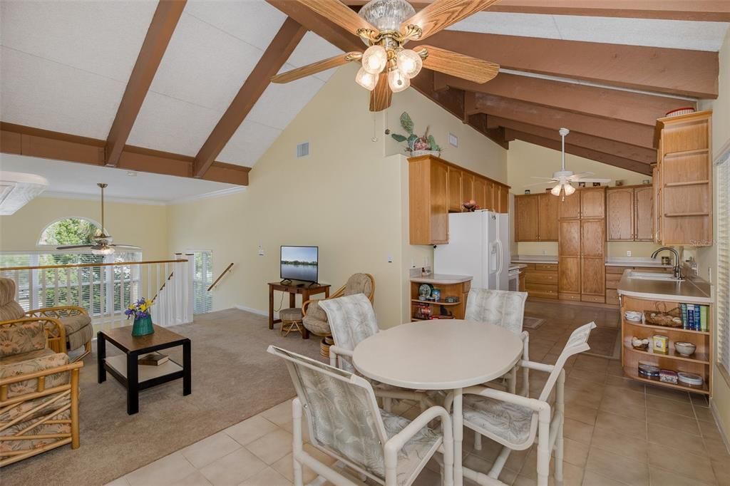 Dining room, Interior, Kitchen, Living room, Pendant Lights, Wooden Beams