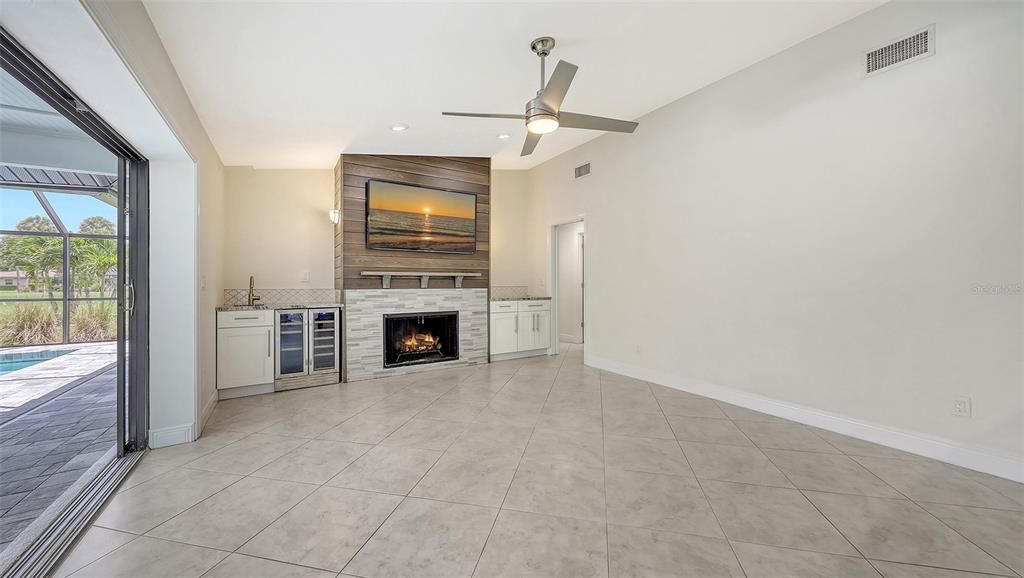 Empty room, Fireplace, Interior, Recessed Lighting