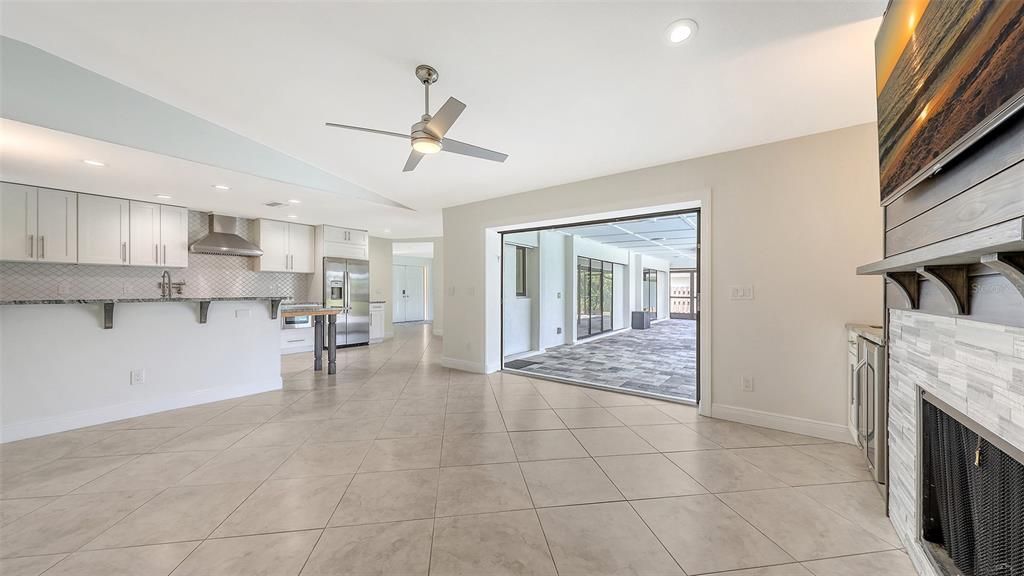 Empty room, Fireplace, Interior, Kitchen, Recessed Lighting