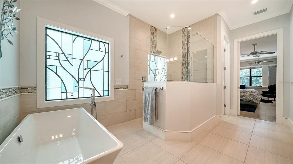 Bathroom, Glass Shower, Interior, Recessed Lighting