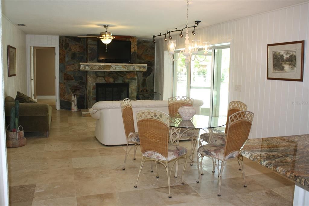 Chandelier, Dining room, Fireplace, Interior