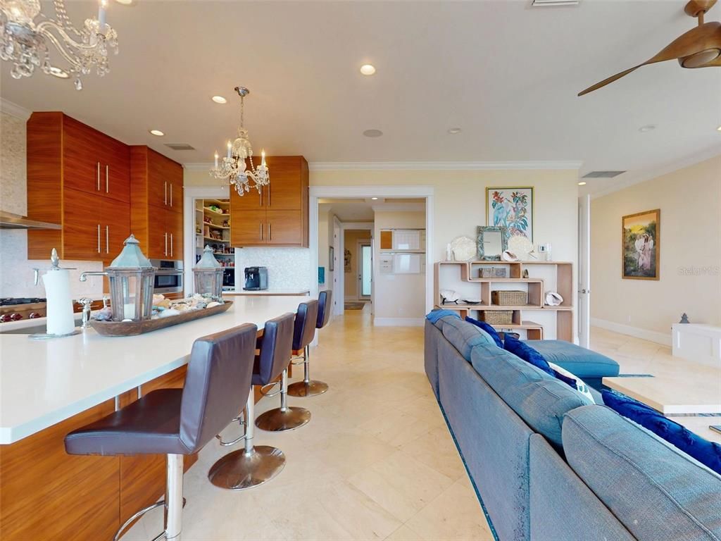 Chandelier, Interior, Kitchen, Living room, Recessed Lighting, Stainless Steel Appliances