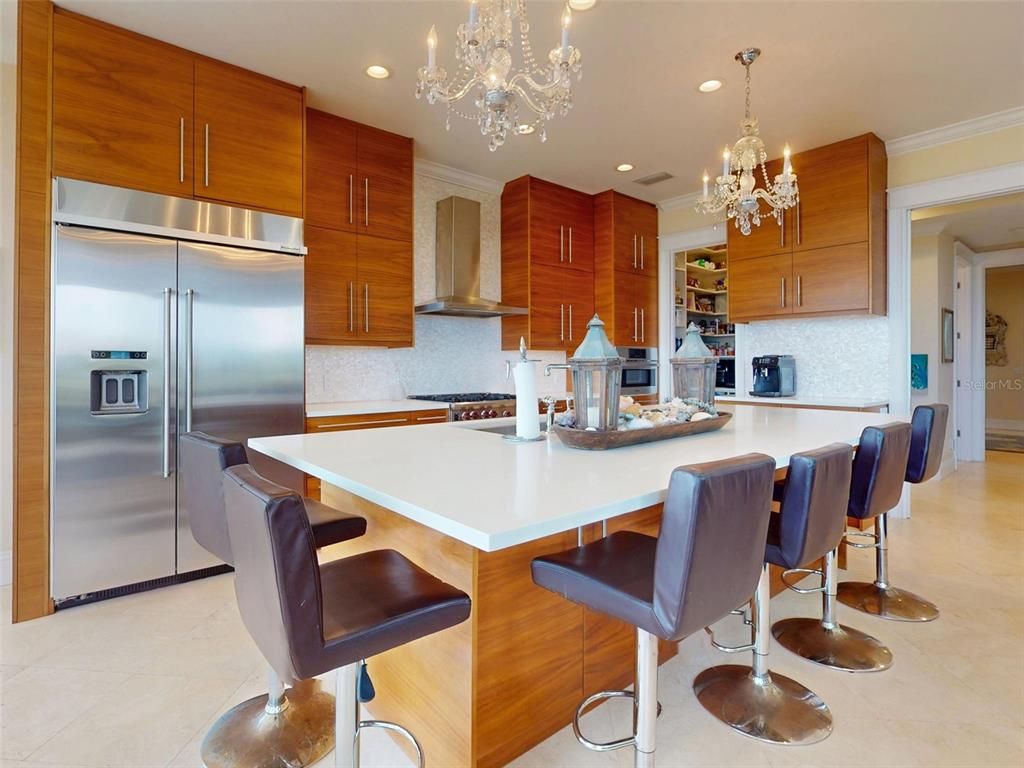 Chandelier, Interior, Kitchen, Recessed Lighting, Stainless Steel Appliances