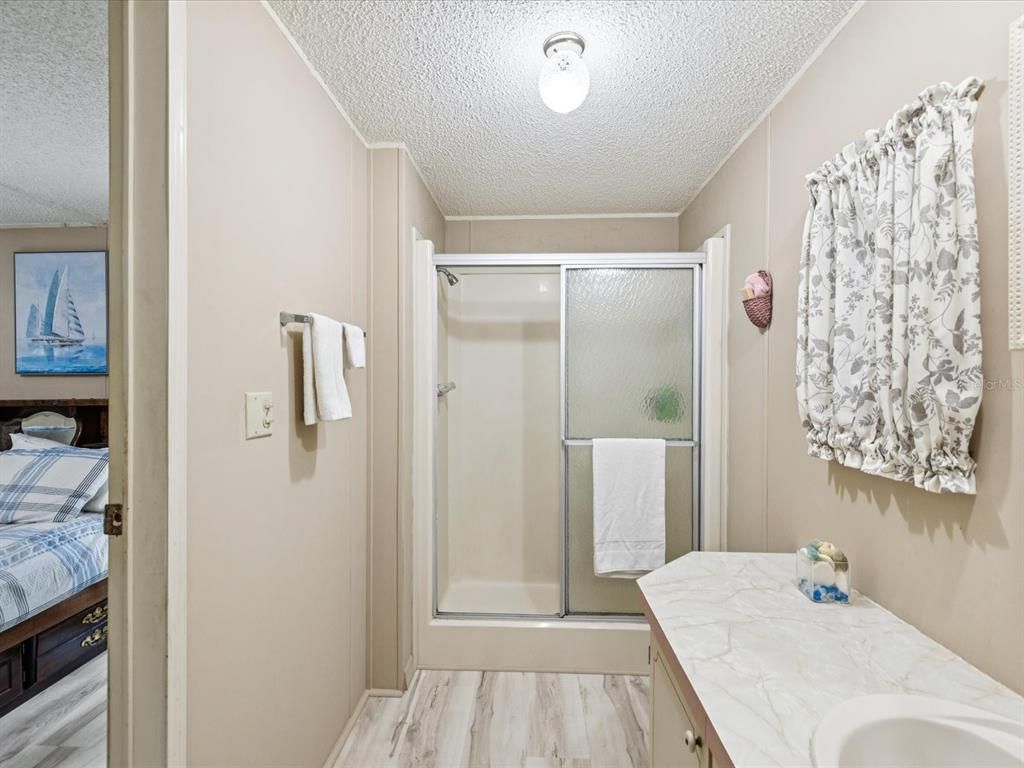 Bathroom, Glass Shower, Interior, Wood Texture Flooring