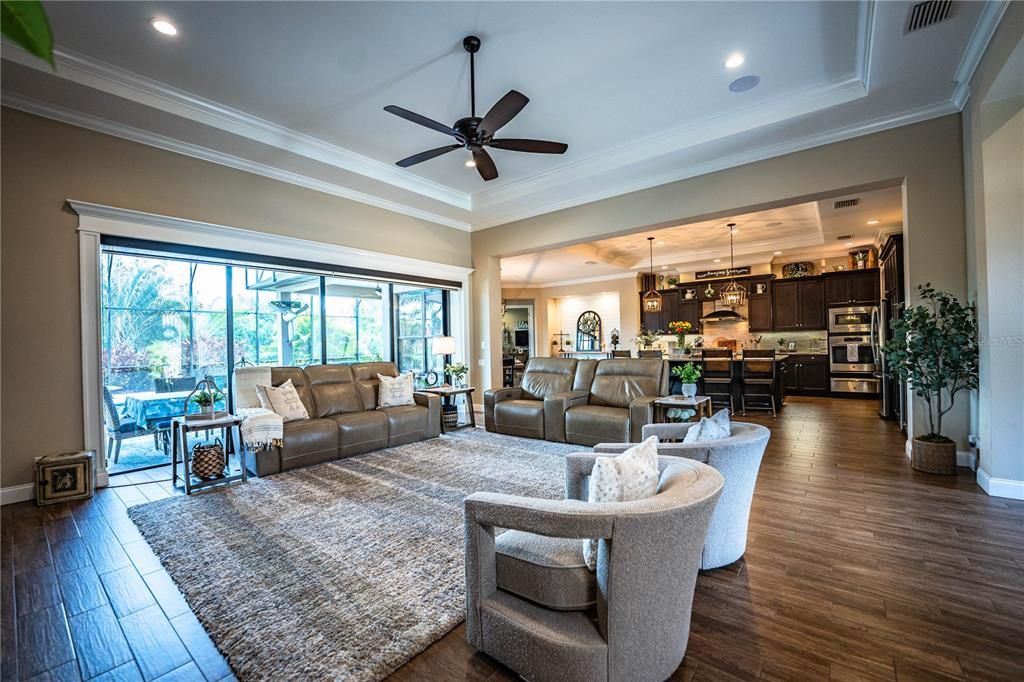 Interior, Kitchen, Living room, Pendant Lights, Recessed Lighting, Stainless Steel Appliances, Wood Texture Flooring