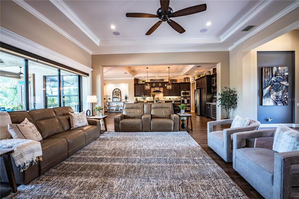 Interior, Kitchen, Living room, Pendant Lights, Recessed Lighting, Stainless Steel Appliances, Wood Texture Flooring