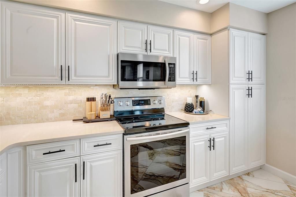 Interior, Kitchen, Marble, Recessed Lighting, Stainless Steel Appliances