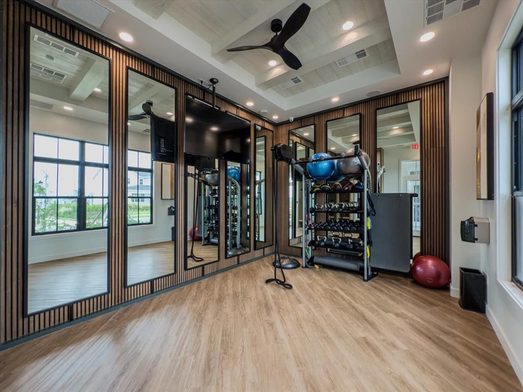 Fitness Equipment, Interior, Recessed Lighting, Wood Texture Flooring