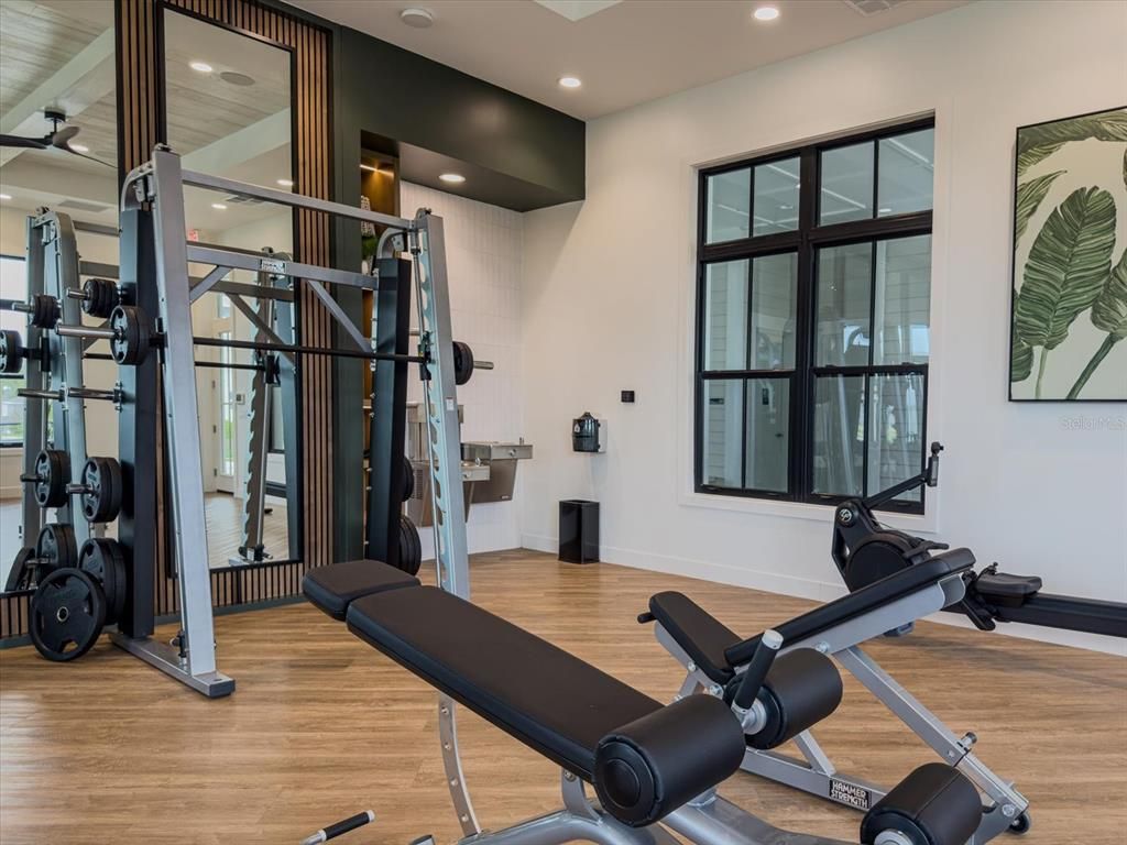 Fitness Equipment, Interior, Recessed Lighting, Wood Texture Flooring