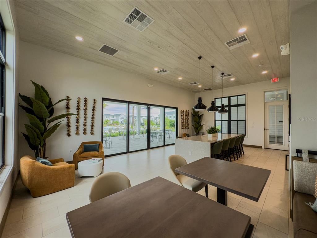 Dining room, Interior, Living room, Pendant Lights, Recessed Lighting, Wooden Ceilings
