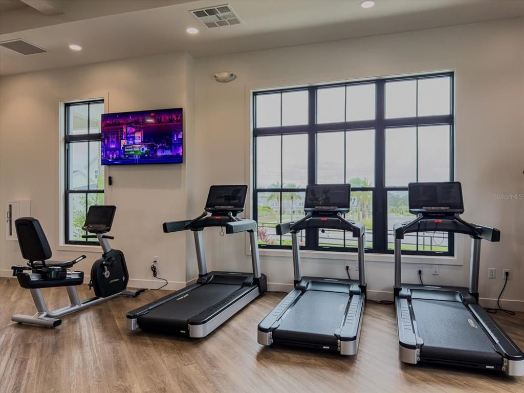 Fitness Equipment, Interior, Recessed Lighting, Wood Texture Flooring