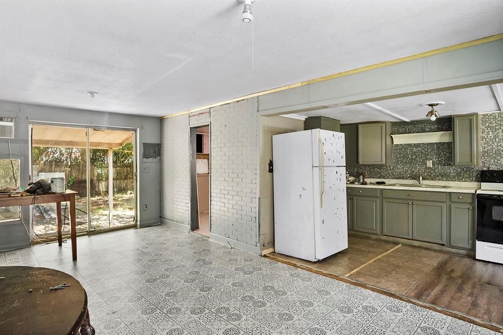 Interior, Kitchen, Stone Walls, Wood Texture Flooring